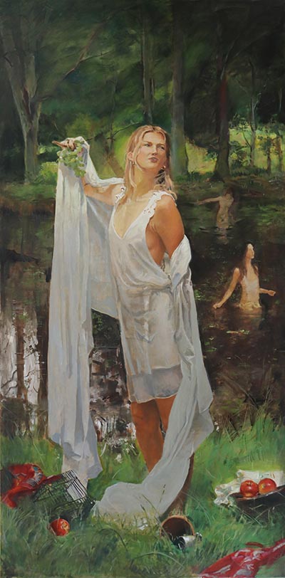 A painting by Mitchell Thompson, displayed in portrait orientation.