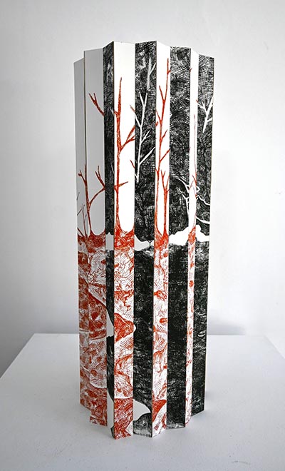 A lenticular block depicting landscapes of both of abundance and drought.