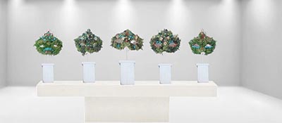 Five sculptures resembling pot plants.