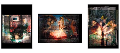 A triptych of digitally manipulated collages using scans of motherboards and elements from 3 famous artworks.
