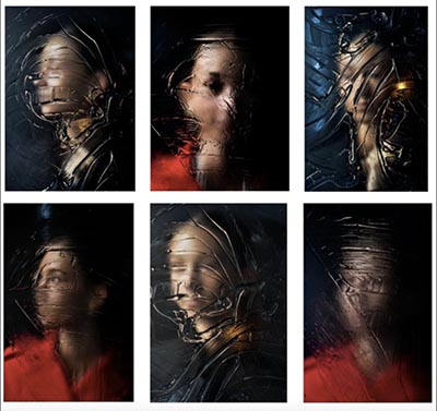 Six distorted portrait images arranged in two rows of three.